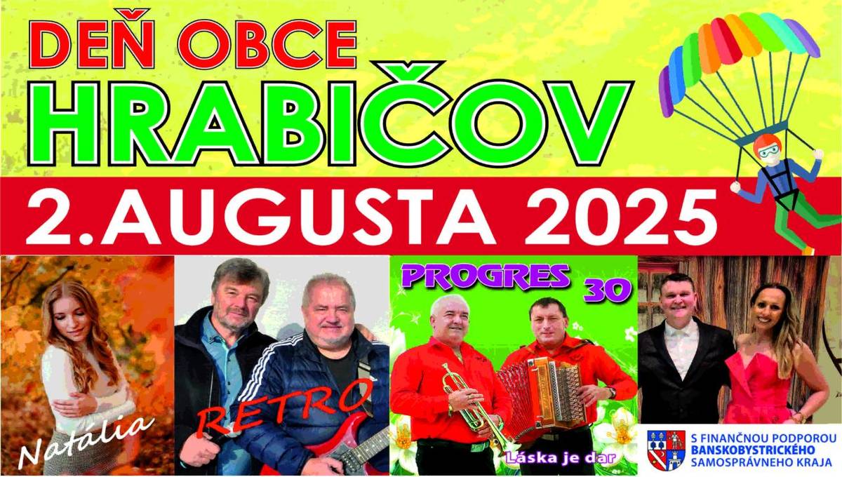 Pozývame všetkých na deň obce Hrabičov, ktorý sa uskutoční dňa 2. augusta 2025 v športovom areáli obce Hrabičov.