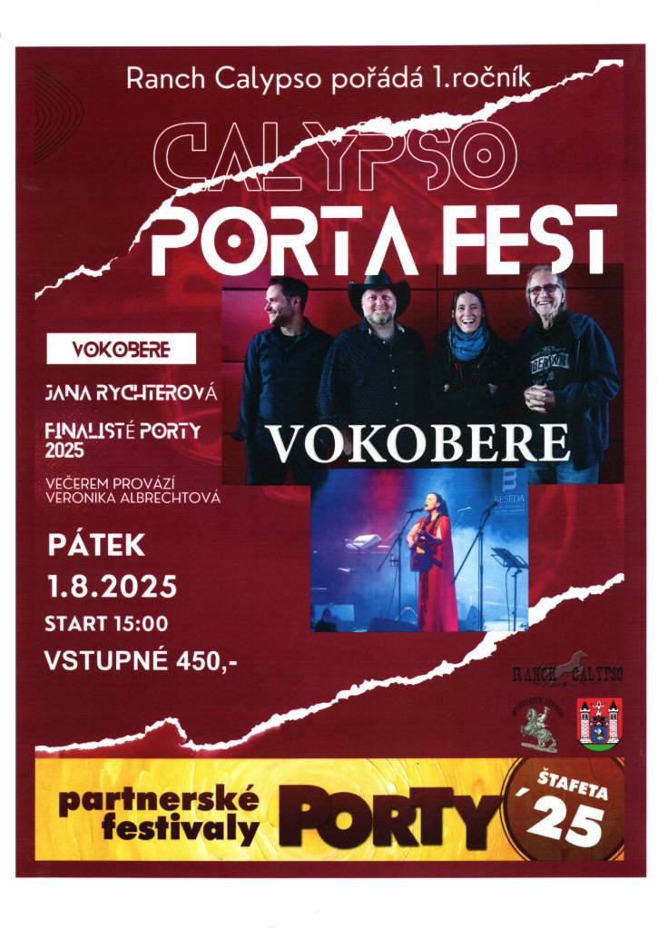 Ranch Calypso pořádá v pátek 1.8.2025 od 15:00 1.ročník Calypso Porta Fest