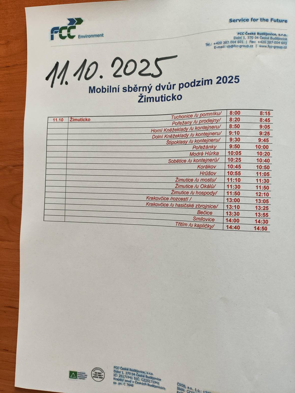 Svoz velkoobjemového a nebezpečného odpadu 11.10.2025