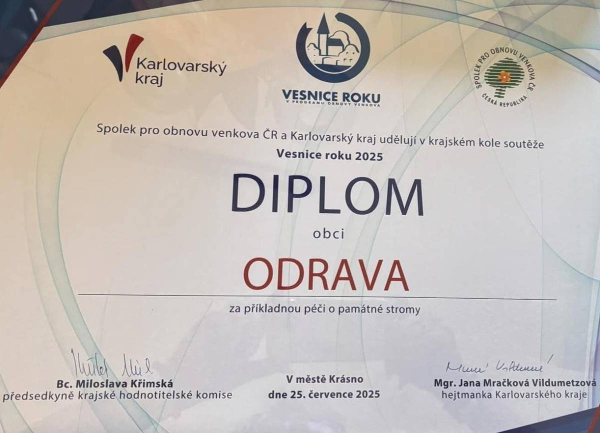 Ocenění "Diplom za příkladnou péči o památné stromy" v rámci akce Vesnice roku 2025
