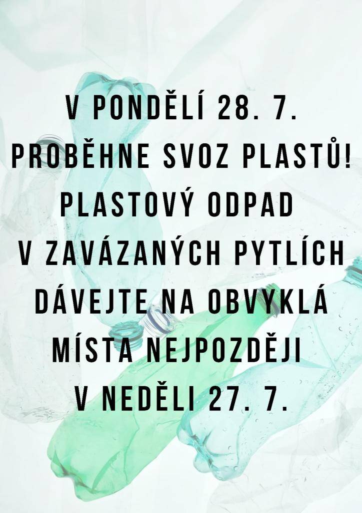 V pondělí 28. července proběhne svoz plastů.