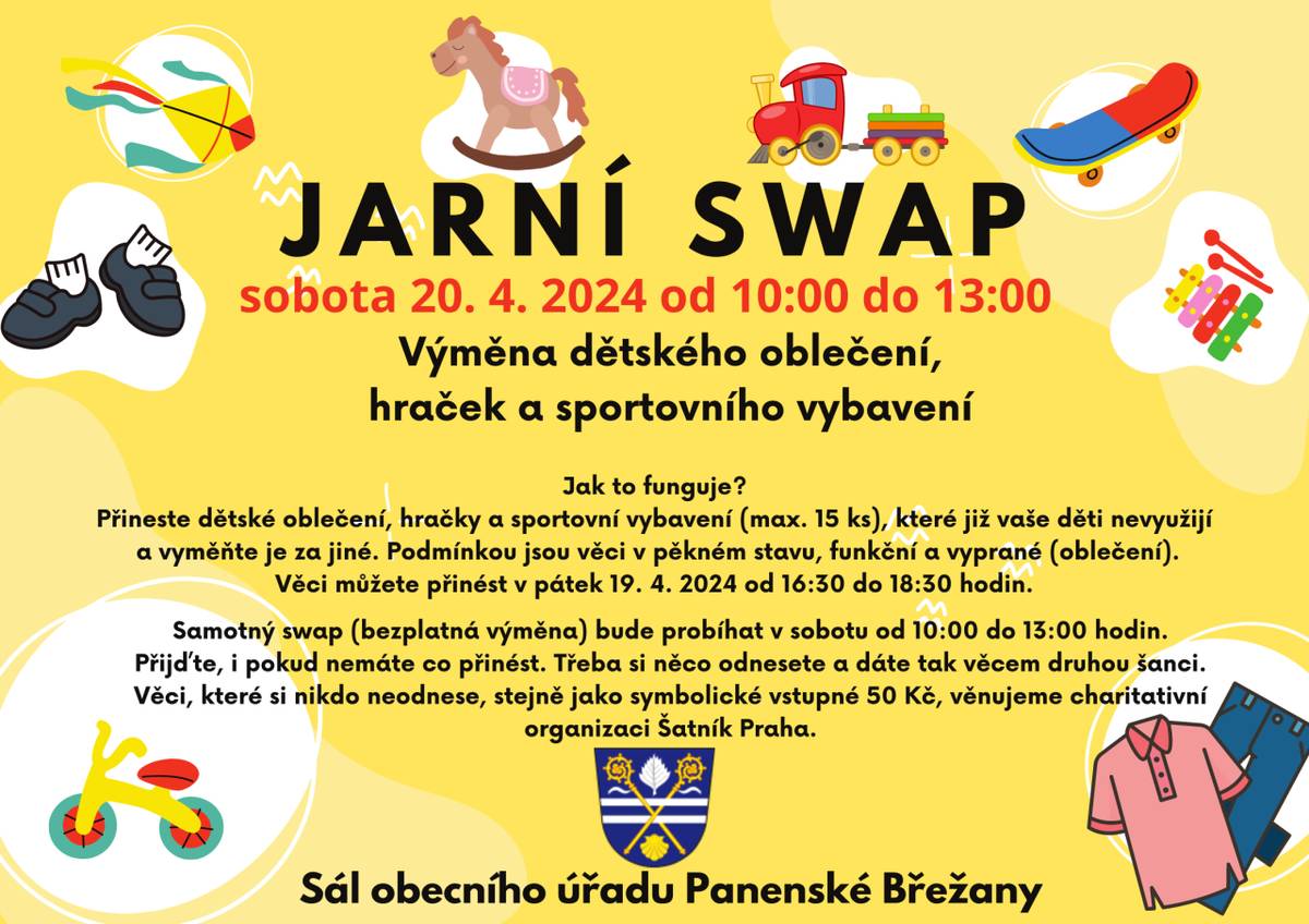 Využijte možnosti zbavit se již nepotřebného vybavení pro děti a zároveň si pořídit něco jiného třeba ve větší velikosti. Zúčastněte se jarního swapu a přispějte k tomu, aby oblečení i další věci dostaly druhý život a potěšily někoho dalšího.