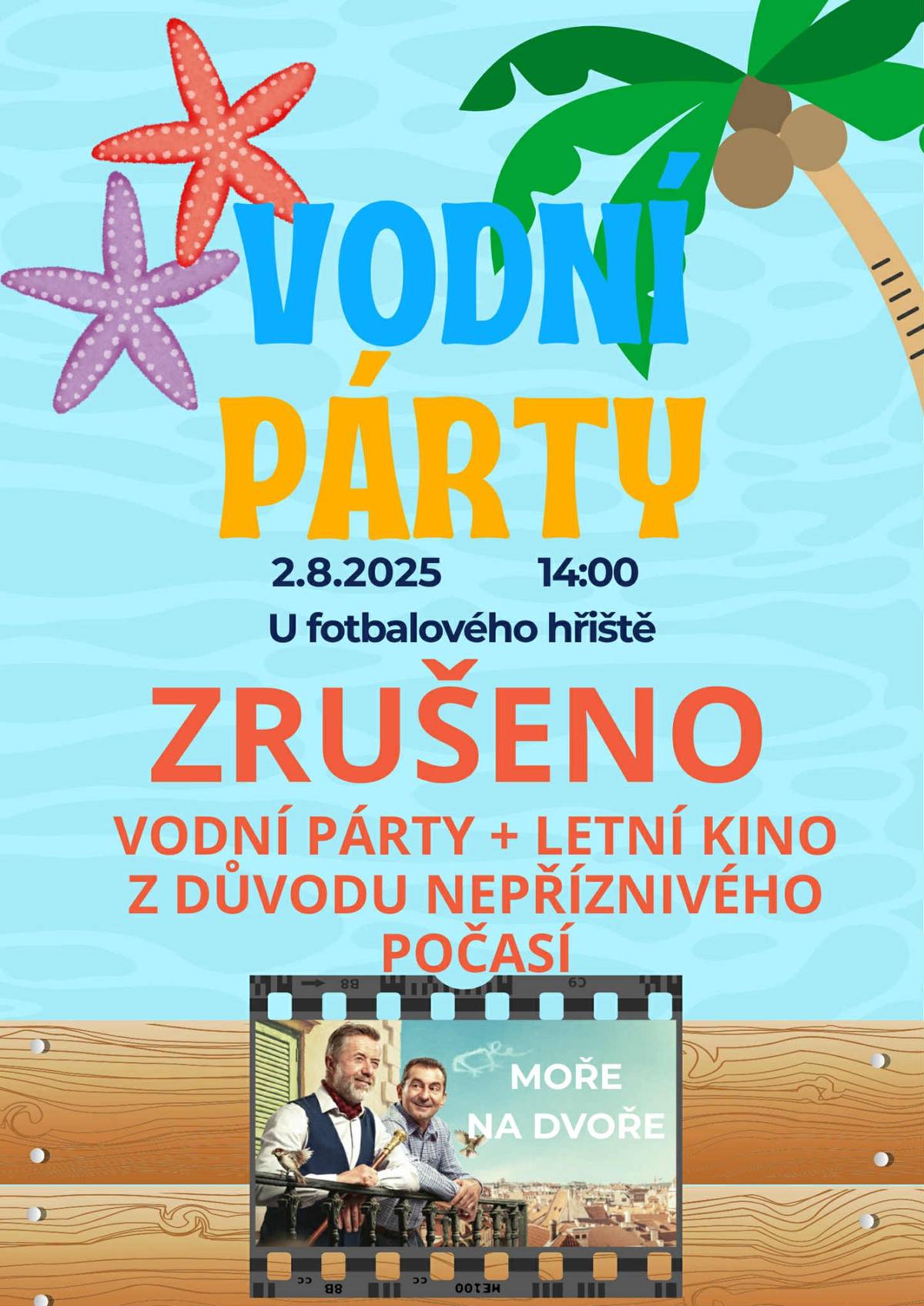 Obec Krchleby z důvodu nepříznivého počasí ruší plánovanou vodní party a promítání letního kina, které se měly konat tento víkend, v sobotu 2. srpna. O náhradním termínu budete včas informováni. Děkujeme za pochopení.