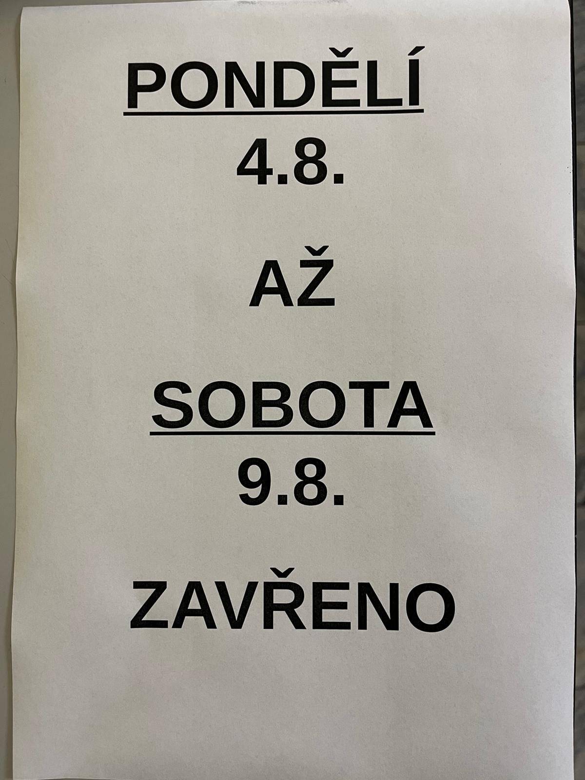 Prodejna COOP oznamuje ,že od pondělí 4.8.2025 do soboty 9.8.2025 bude zavřeno.