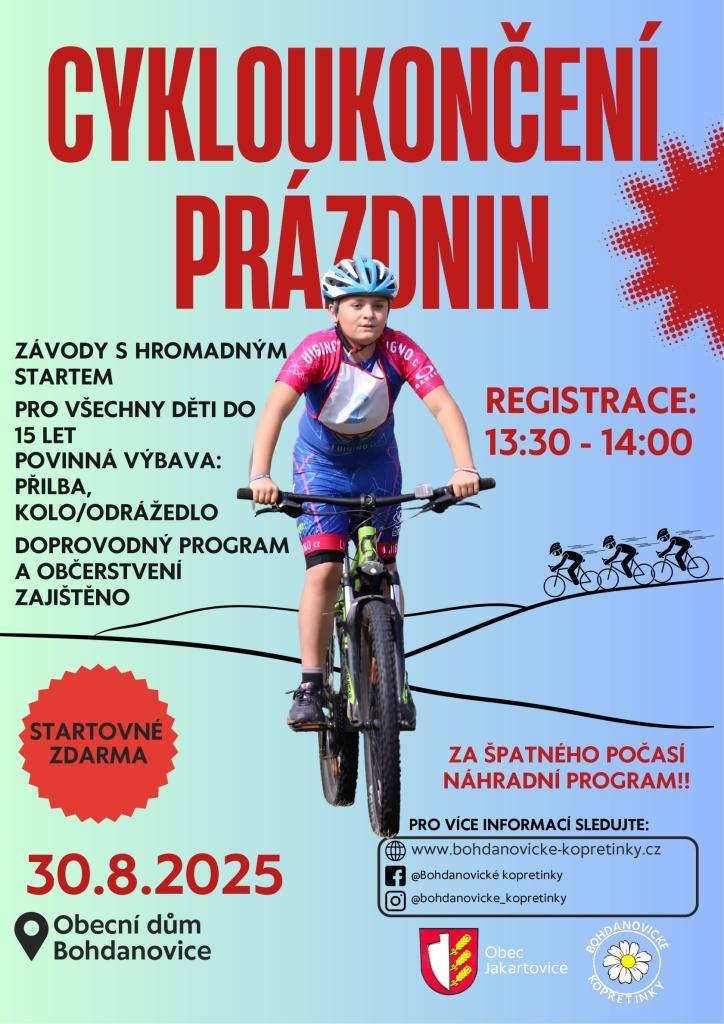 Cykloukončení prázdnin v Bohdanovicích - 30. 8. 2025