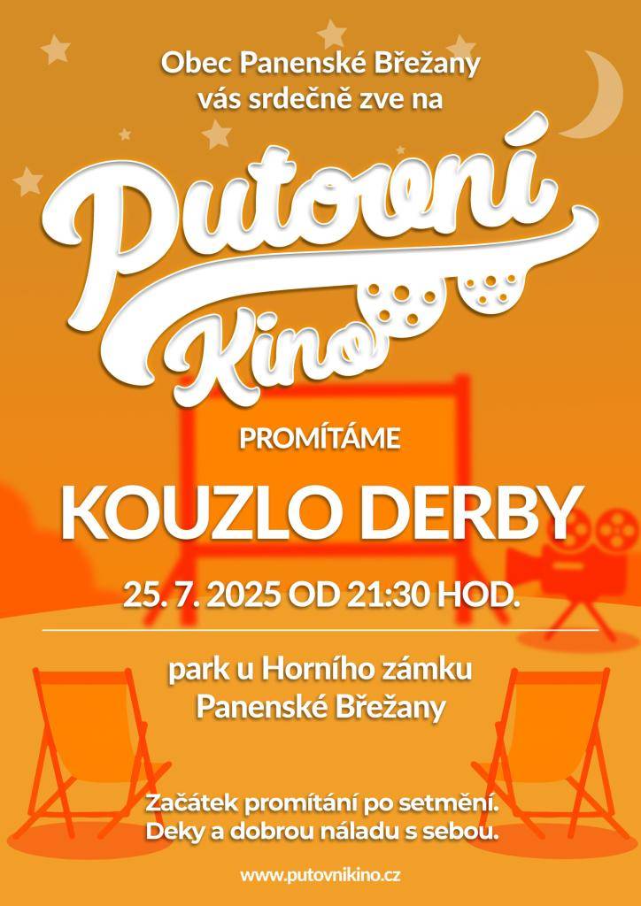 Břežanské filmové léto pokračuje v pátek 25.7. promítáním horké filmové novinky, komedie Kouzlo derby, která do kin vstupuje v červenci 2025. Promítáme opět v zámeckém parku ve stínu kaple sv. Anny a to po setmění cca ve 21.30. Občerstvení zajišťuje Bistro Santini.