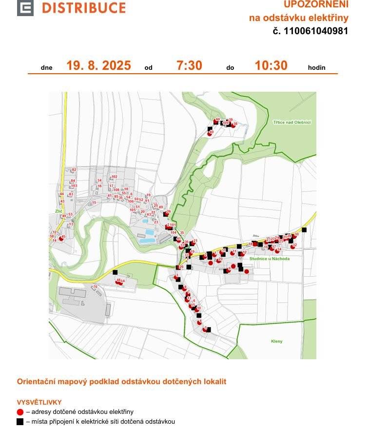 Plánovaná odstávka elektřiny ve Zblově proběhne 19.8.2025 od 7,30 do 10,30 hodin.