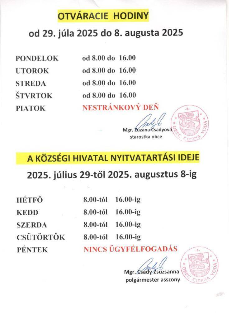 Oznámenie  Értesítés