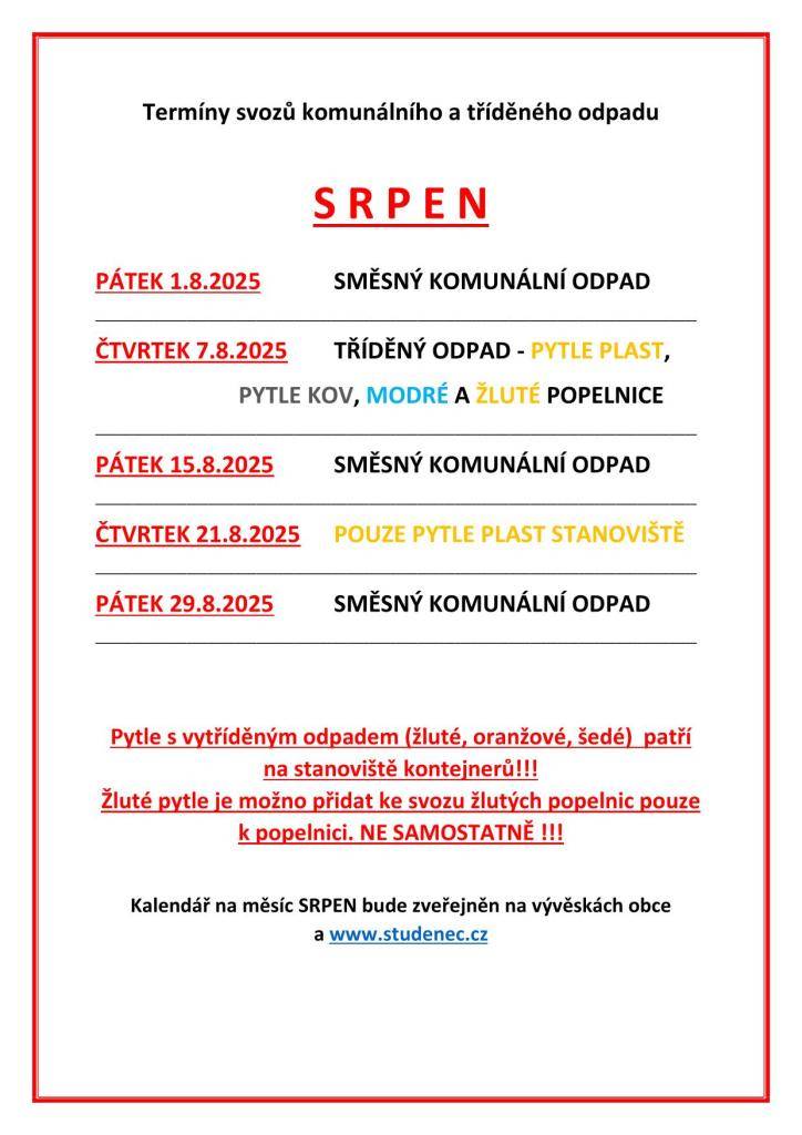 informace o svozu odpadů