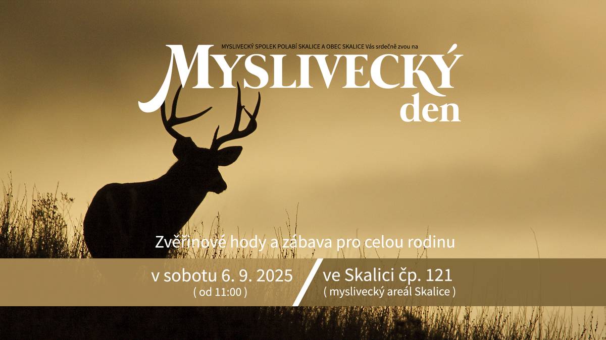 MS Polabí a obec Skalice srdečně zvou všechny přátelé dobrého jídla a zábavy na Myslivecký den, který se koná v sobotu 6. 9. 2025 od 11 hodin v mysliveckém areálu čp. 121 ve Skalici. O bohatý program nebude nouze.