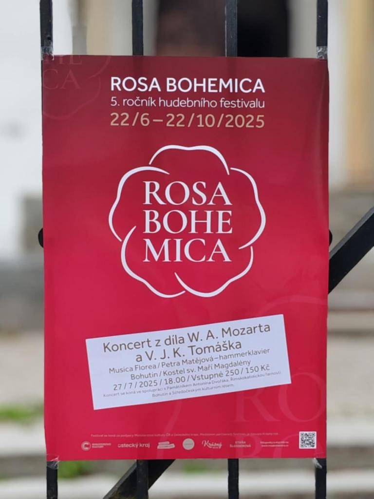 Během pouťové neděle, konkrétně 27. 7. 2025 od 18:00 hod. se v kostele sv. Maří Magdalény rozezněly skladby W. A. Mozarta a V. J. K. Tomáška v podání seskupení Rosa Bohemica a Musica Florea - Petra Matějková a hammerklavier. Letos to byl již 2. koncert pořádaný ve spolupráci s Památníkem A. Dvořáka.