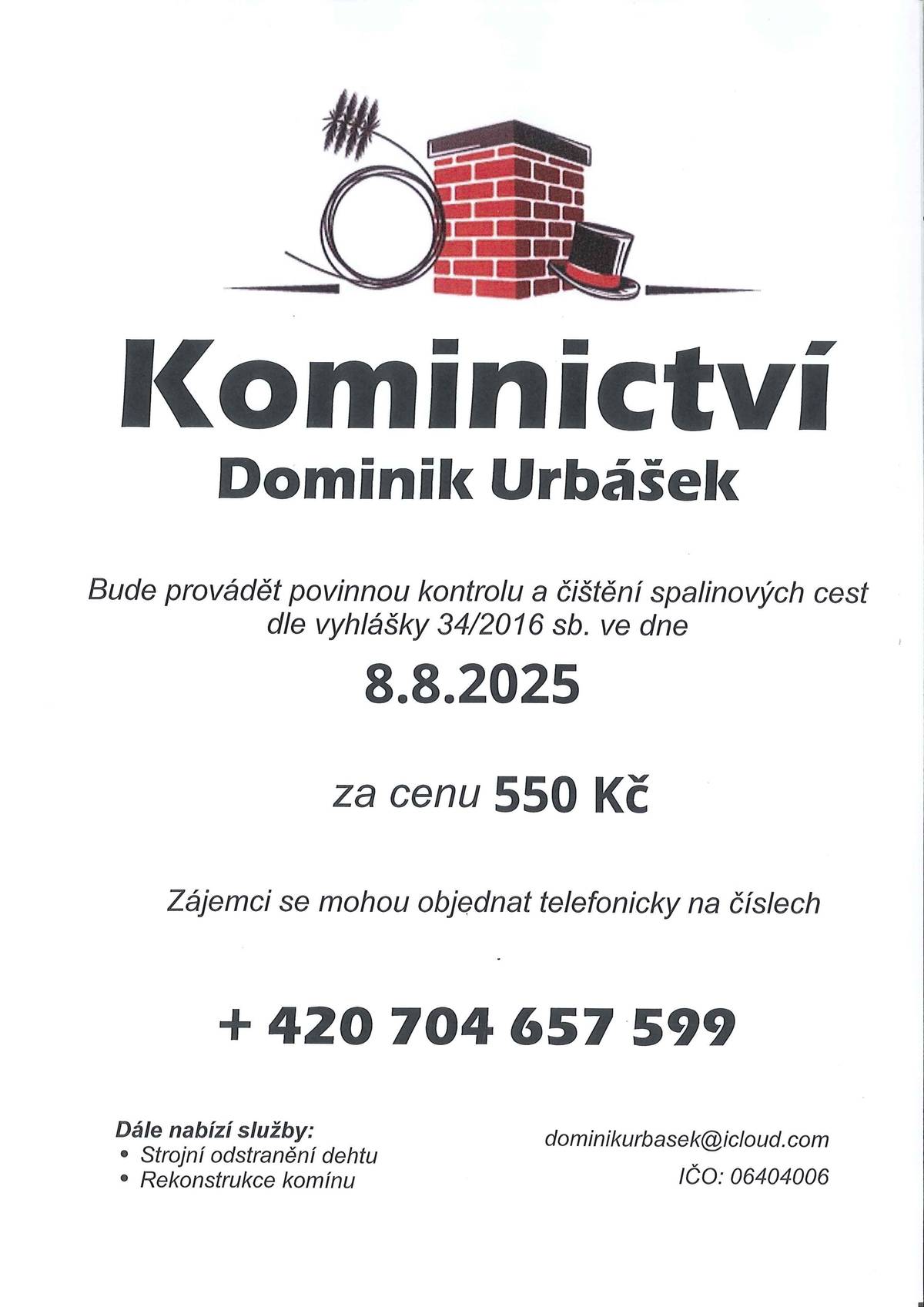 Revize a čištění komínů nabídka služeb pro občany.