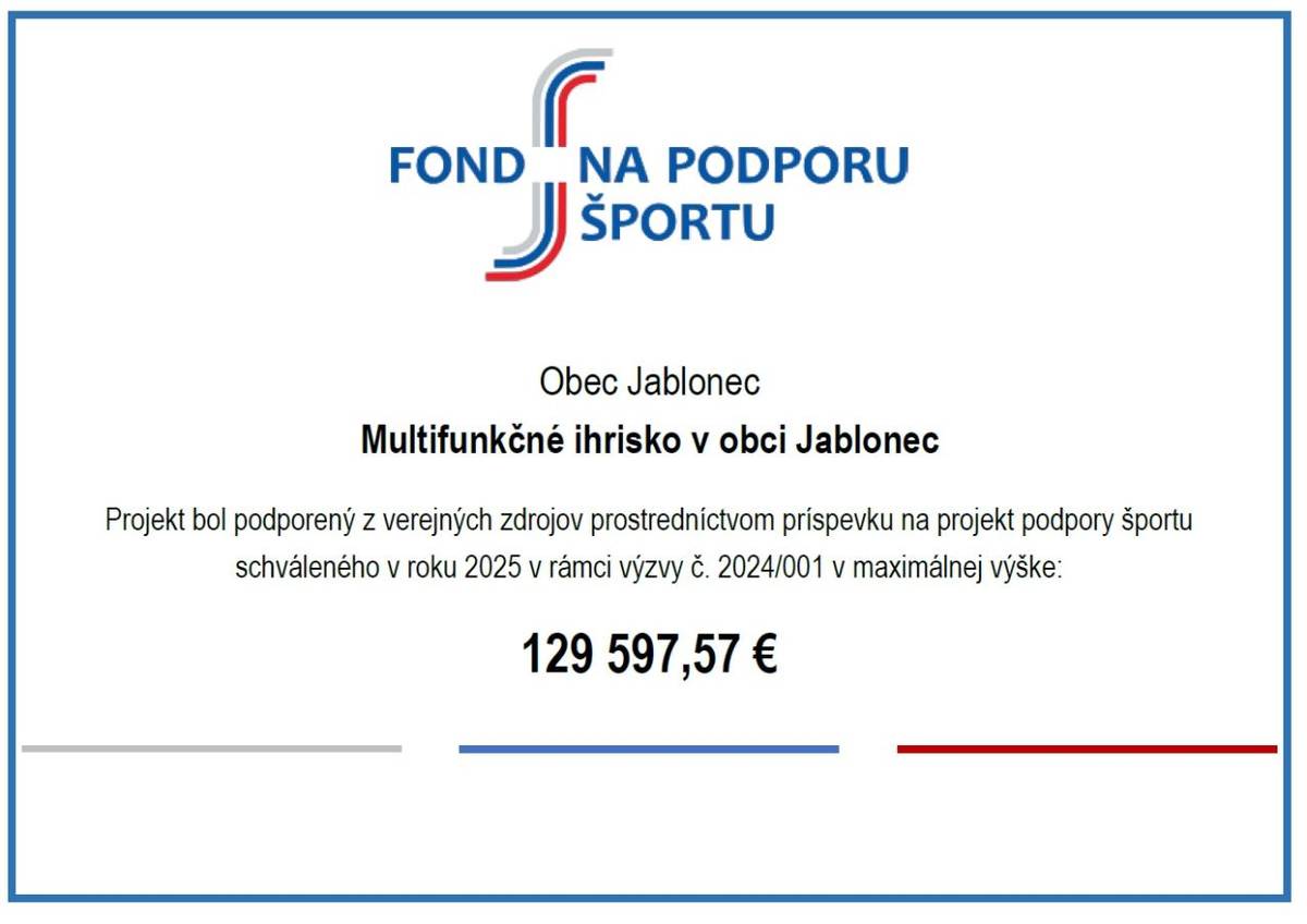 Multifunkčné ihrisko v obci Jablonec