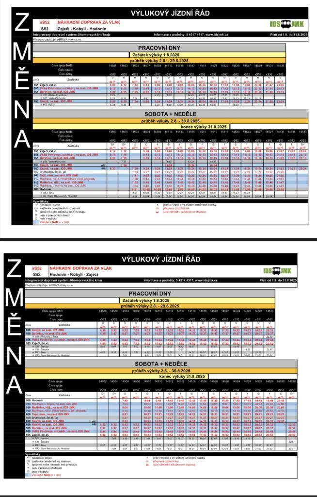 Upozorňujeme na srpnovou výluku vlaků. Jízdní řád výlukových spojů naleznete níže.