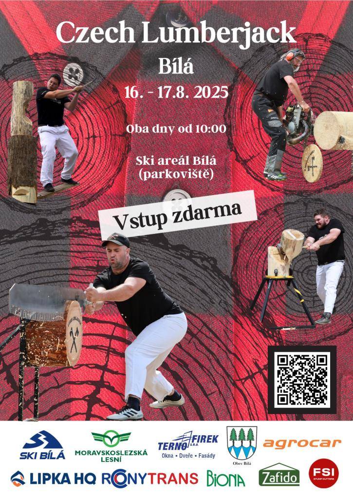 Soutěž v dřevorubeckém sportu 16.-17.8.2025 parkoviště Ski areálu.