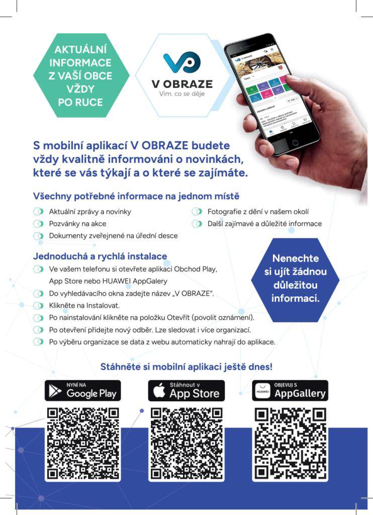 Informace k termínům svozu odpadu Vám  poskytne nově aplikace V obraze. Díky této aplikaci Vám budou zasílány informace a aktuality z obecního úřadu ve Bžanech