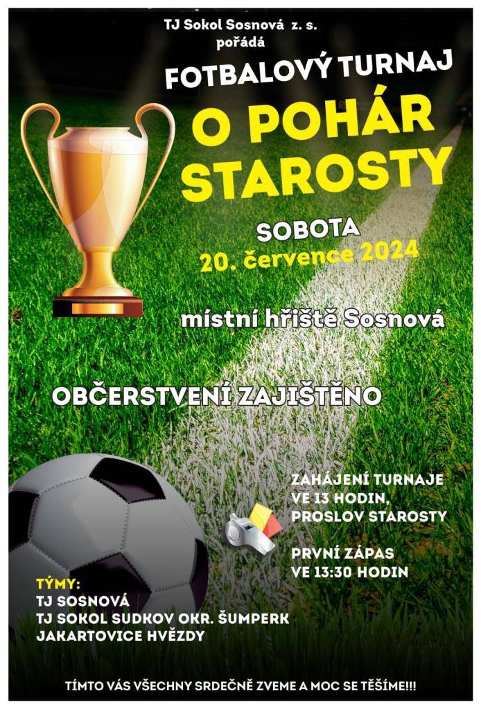 Fotbalový turnaj se uskuteční v sobotu dne 20.07.2024.