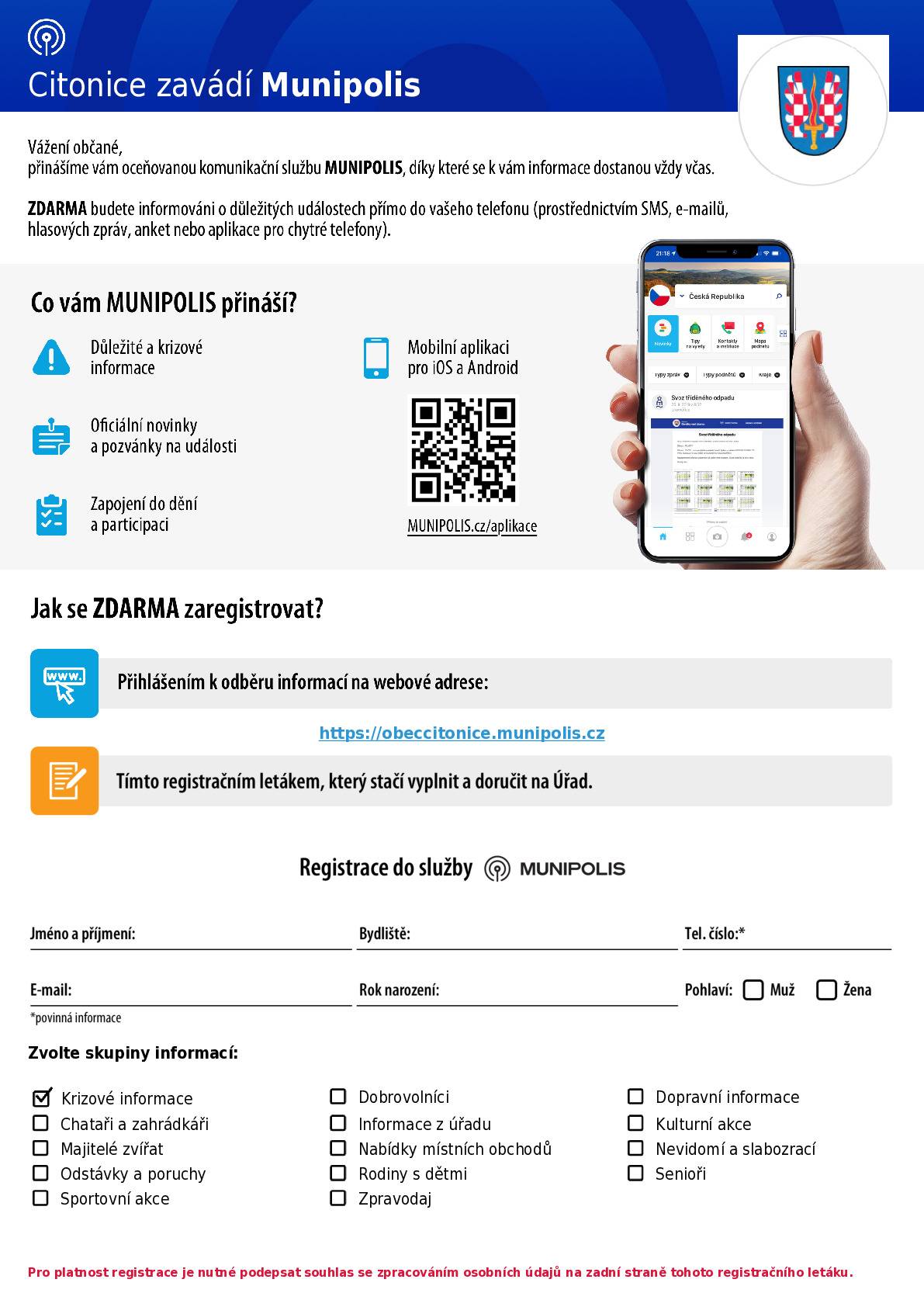 Zkouška systému pro obec Citonice