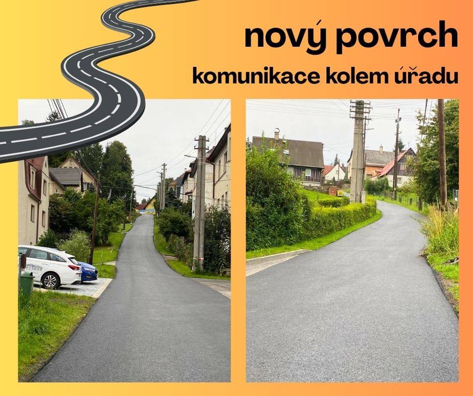 Rekonstrukce povrchu místní komunikace v okolí obecního úřadu je úspěšně dokončena.