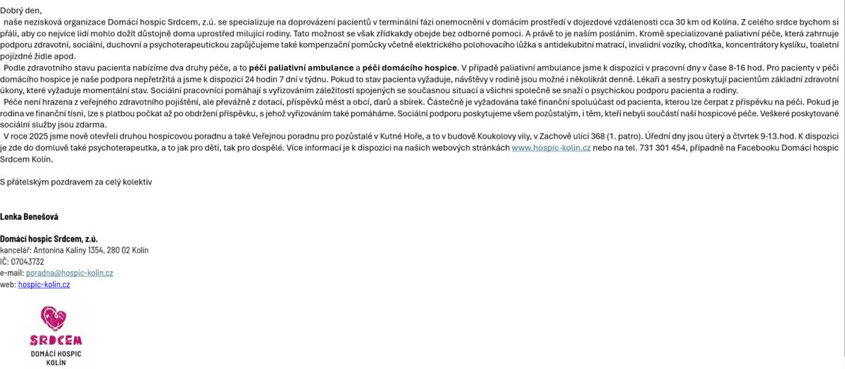 Domácí HOSPIC srdcem - Kolí