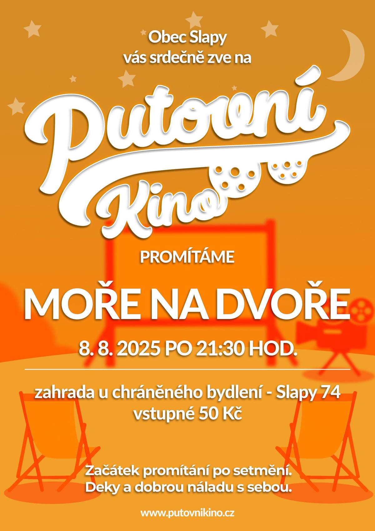 V pátek 8. srpna Vás zveme do letního kina na zahradu fary pod kostelem. Po setmění promítáme film Moře na dvoře, vstupné 50 Kč.