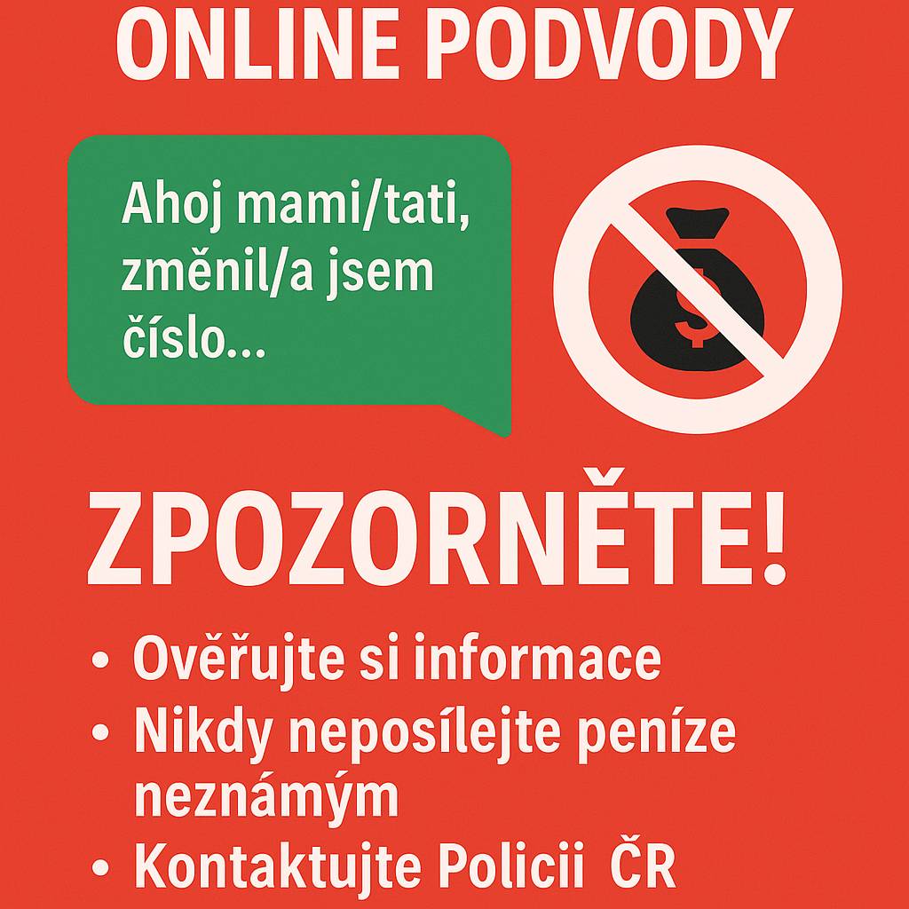 Policie ČR nás informovala o alarmujícím nárůstu počtu internetových podvodů na Rychnovsku. Jen za červenec šlo o desítku případů za téměř 2 miliony korun! Pachatelé se často vydávají za vaše děti nebo známé a snaží se z vás vylákat peníze. 🛑 Pokud vám přijde zpráva: „Ahoj mami/tati, mám nové číslo, potřebuju půjčit…“ — ZPOZORNĚTE! 📌 Neposílejte peníze, dokud si vše telefonicky neověříte! 📌 Mluvte o tom se svými blízkými – obzvlášť se staršími! 📞 Kontakt na Policii ČR Rychnov n. Kn.: 974 536 651 nebo 974 536 111