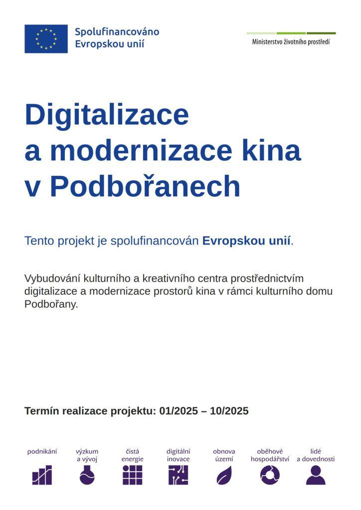 Vybudování kulturního a kreativního centra prostřednictvím digitalizace a modernizace prostorů kina v rámci kulturního domu Podbořany.