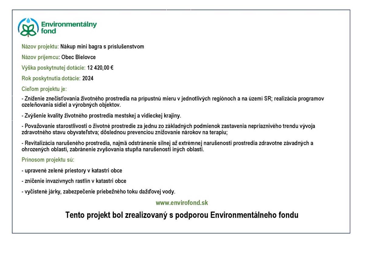 Nákup minibagra s príslušenstvom