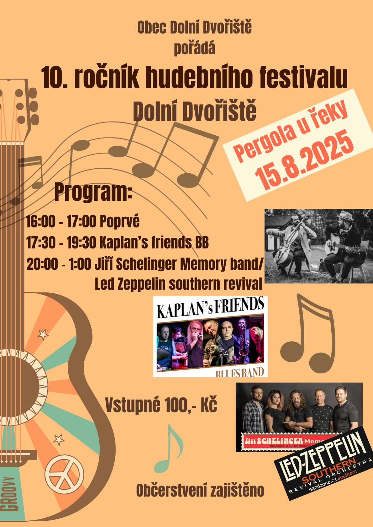 V pátek 15.8.2025 se od 16:00 hod. uskuteční 10. ročník hudebního festivalu v Dolním Dvořišti - pergola u řeky. Všichni jste srdečně zváni.