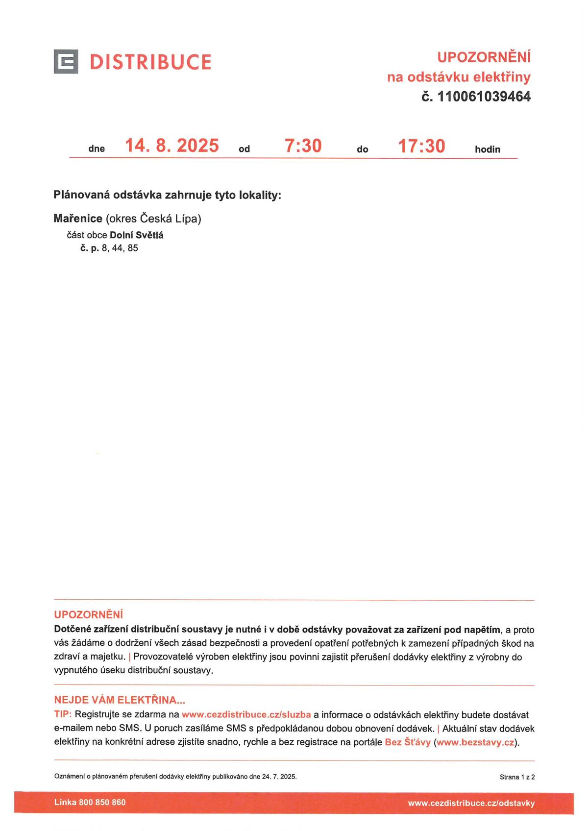 Dolní Světlá info. v letáku