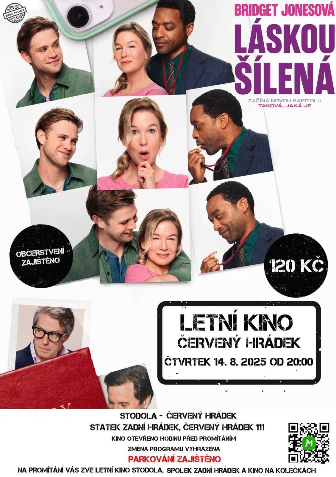 Vážení občané, spolek Zadní Hrádek a Kino na kolečkách vás opět srdečně zvou na promítání letního kina na statku v Zadním Hrádku (Červený Hrádek 111). Tentokrát se můžete těšit na komedii Bridget Jonesová: Láskou šílená. Promítání se uskuteční ve čtvrtek 14. srpna od 20 hodin. Cena vstupného je 120,- Kč. Parkování i občerstvení je zajištěno. Kino bude otevřeno hodinu před začátkem promítání.