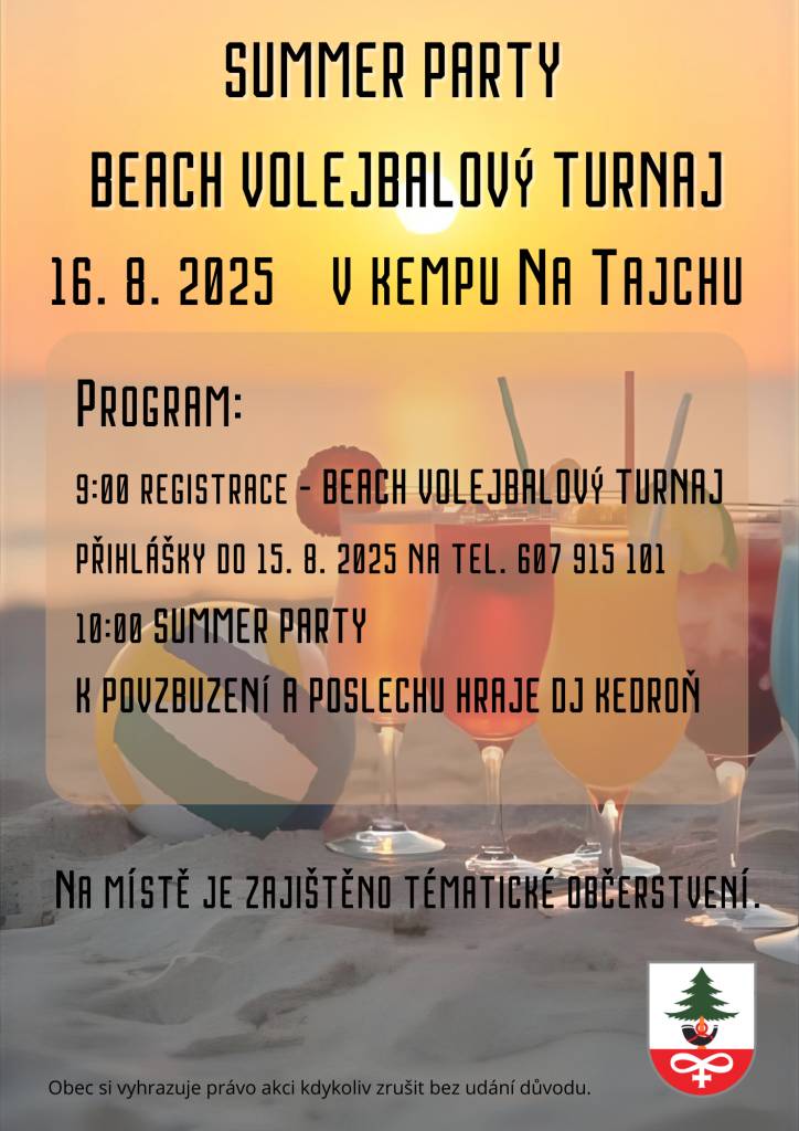 Summer party Beach volejbalový turnaj v kempu Na Tajchu