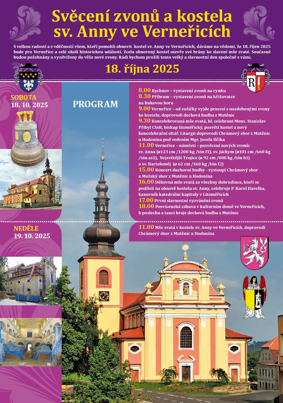 Pozvánka na svěcení zvonů a kostela sv. Anny ve Verneřicích.