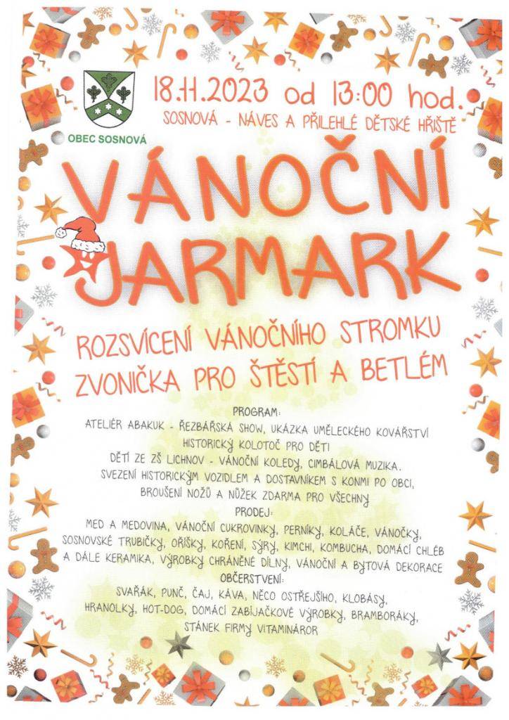 Tradiční akce Vánoční jarmark se uskuteční již  18.11.2023 na návsi obce.