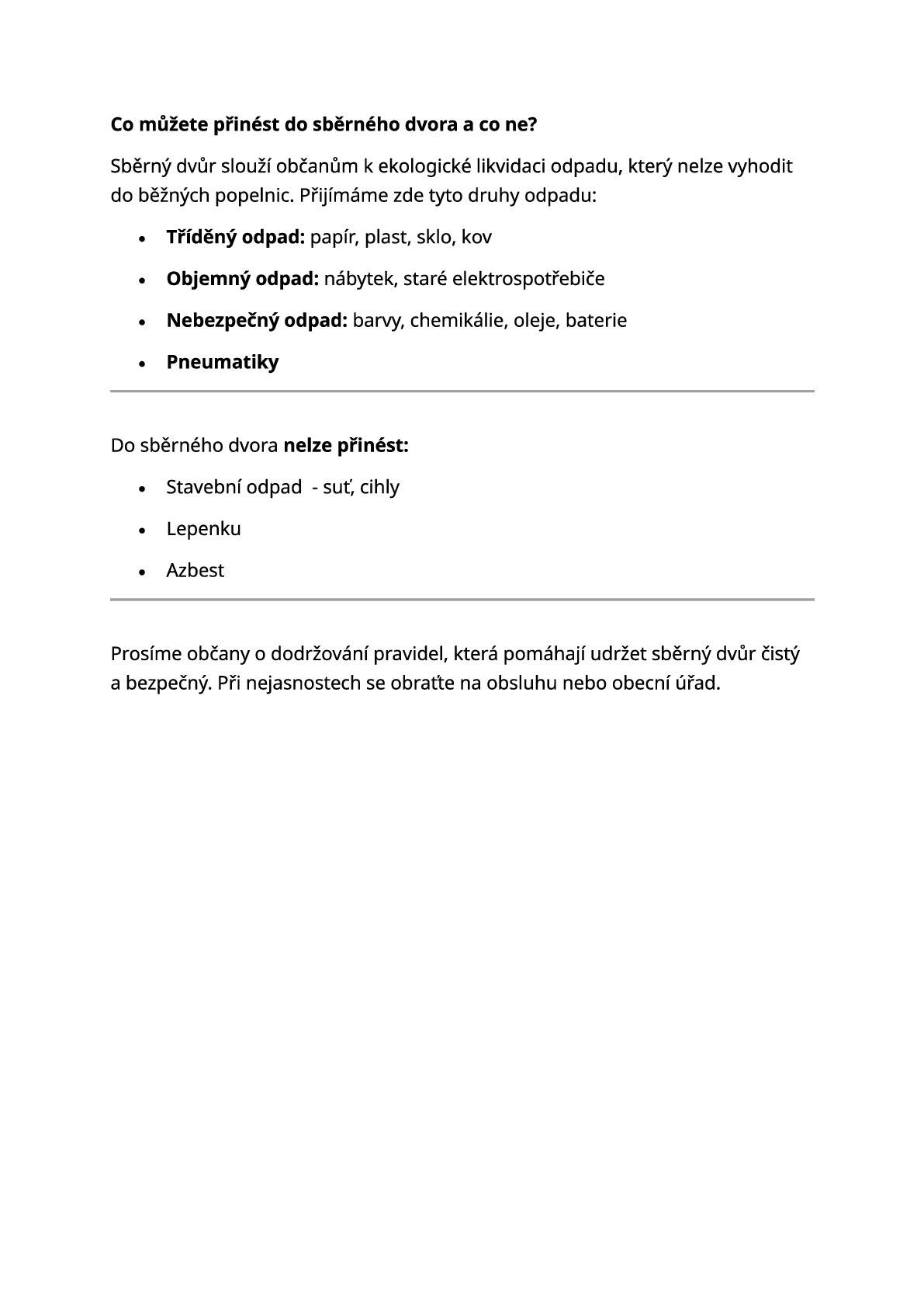 !! Co můžete přinést do sběrného dvora a co ne !!