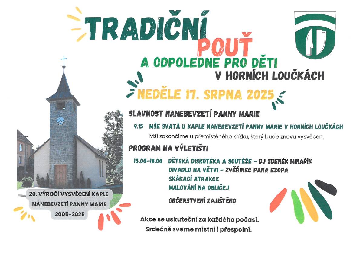 Zveme Vás v neděli 17.8.2025 do Horní Louček na tradiční pouť.