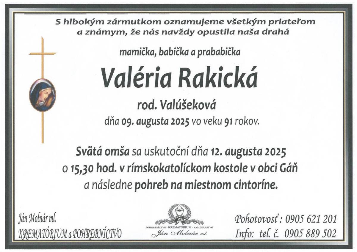 Posledná rozlúčka 12.08.2025 o 16.00 hod.