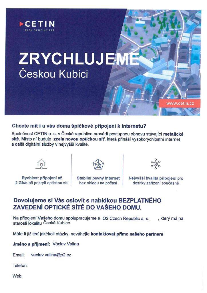 Společnost Cetin nabízí bezplatné zavedené optické sítě
