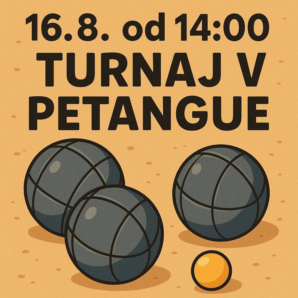 Zveme vás na petanque turnaj, který se uskuteční 16. srpna od 14:00 v obci Žebráky. Přijďte si zasoutěžit a užít si příjemné odpoledne s přáteli.
