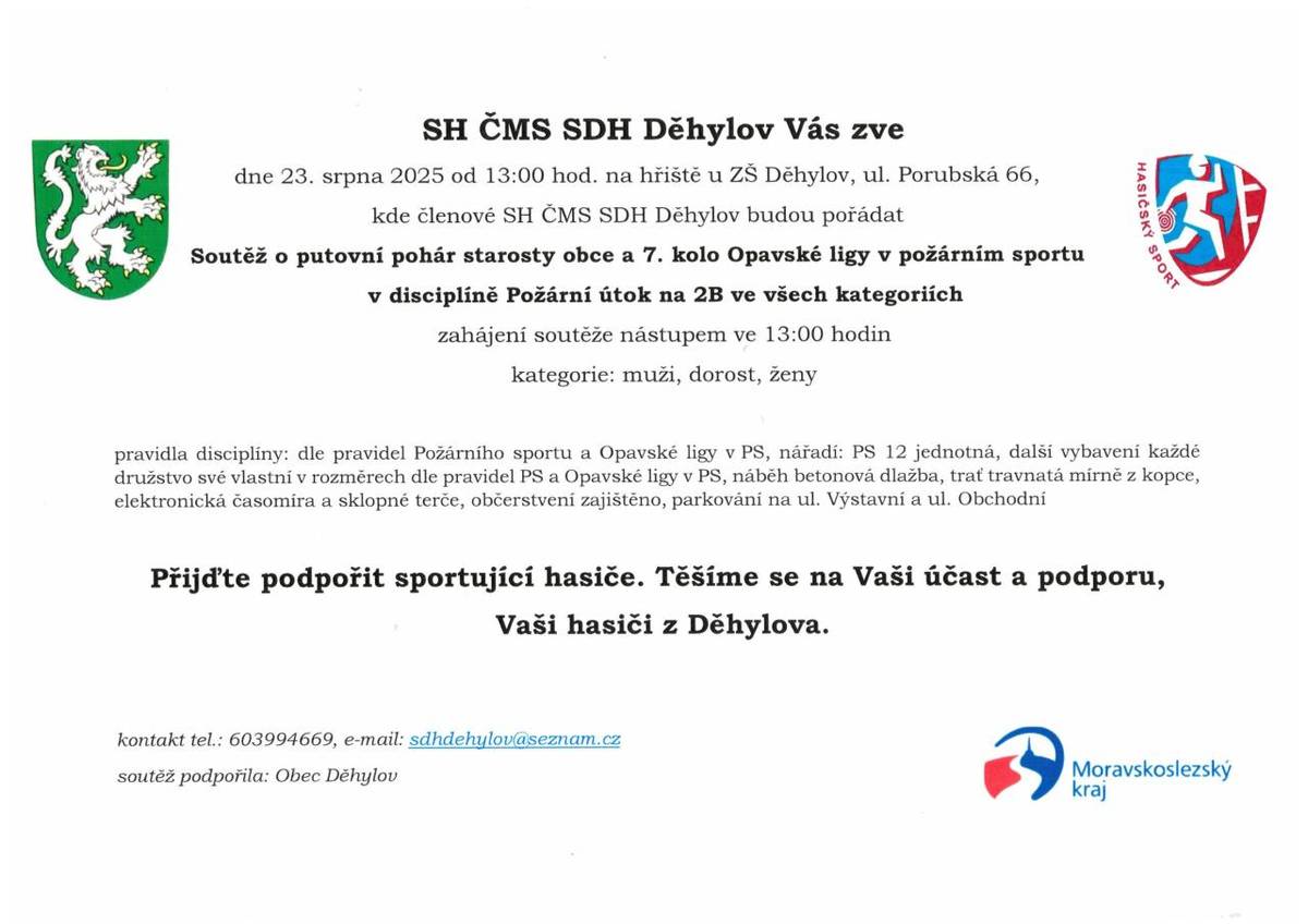 Zveme všechny příznivce hasičského sportu na soutěž "O putovní pohár starosty obce"