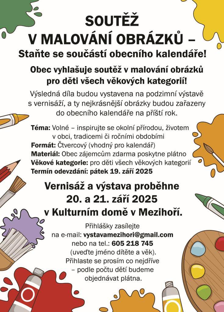 Soutěž v malování obrázků - staňte se součástí obecního kalendáře