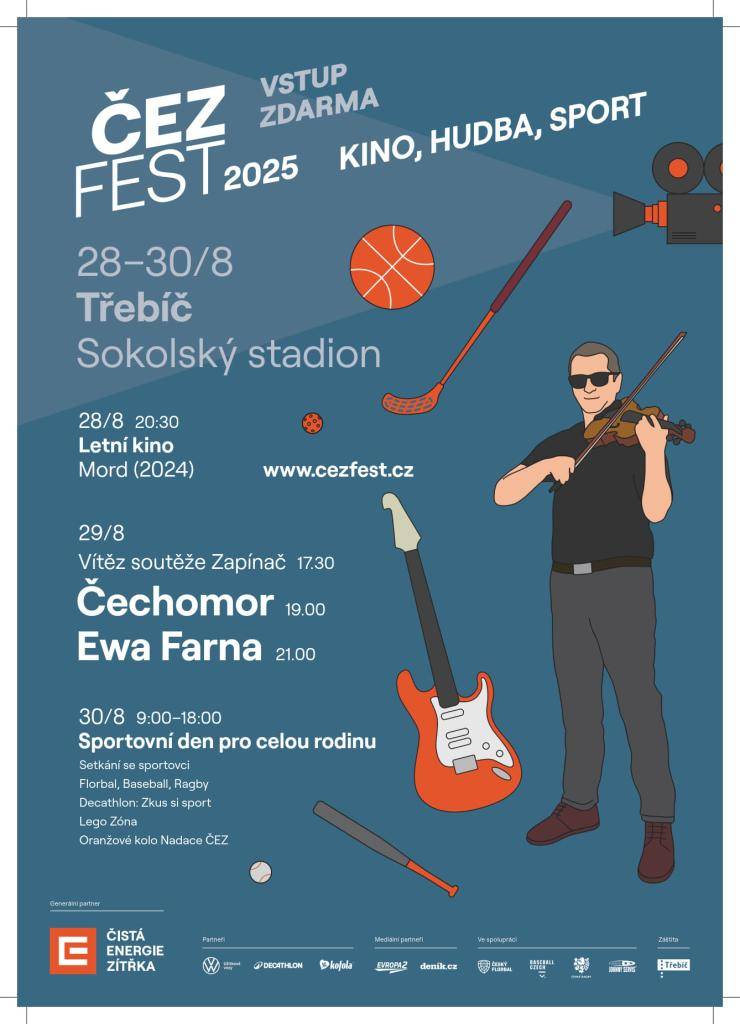 Přijďte na víkend plný sportu a kultury do Třebíče! Od 28. do 30. srpna se můžete těšit na filmové projekce, koncerty a sportovní akce pro celou rodinu.