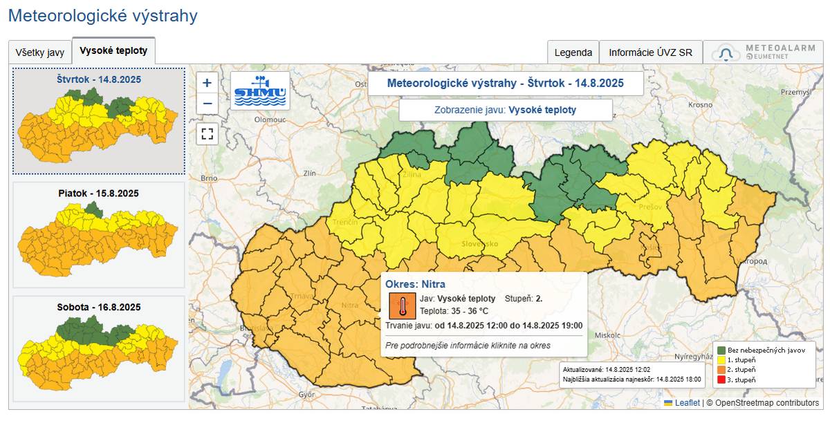Slovenský hydrometeorologický ústav upozorňuje na nepriaznivé počasie v nasledujúce dni.
