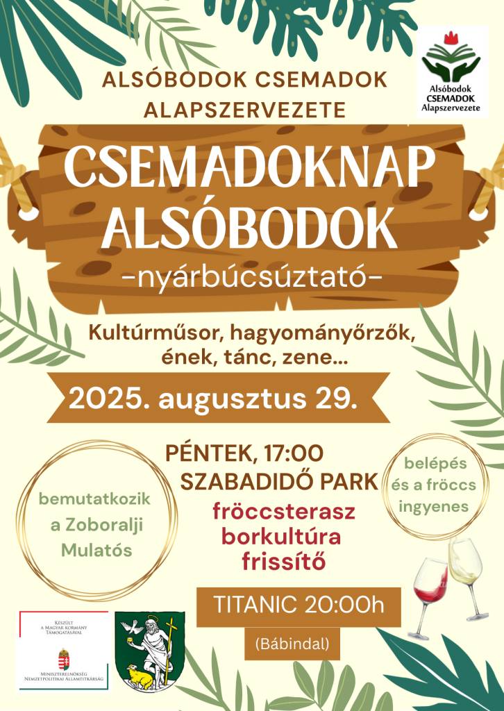 Základná organizácia CSEMADOK- Dolné Obdokovce Vás srdečne pozýva na rozlúčku s letom 29. augusta 2025 v miestnom parku od 17. hodiny.