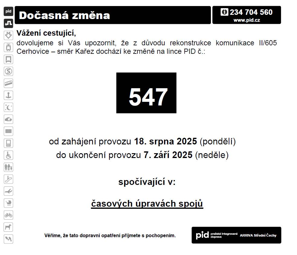 Od 18.8.2025 do 7.9.2025 budou spoje časově upraveny.
