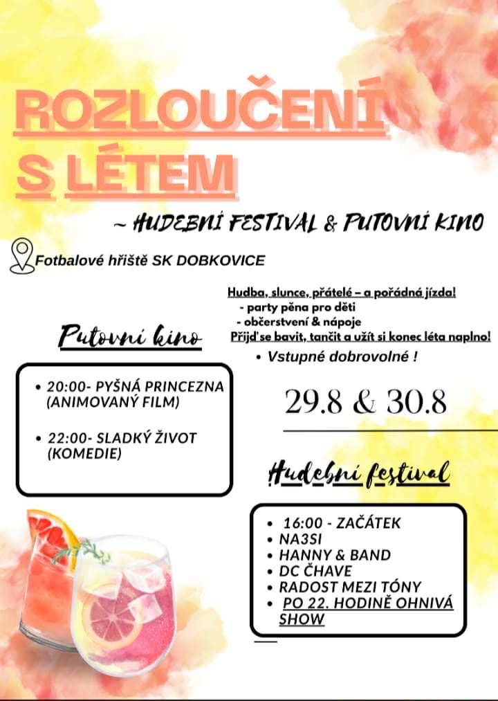 Zveme všechny na komunitní setkání na hřišti u SK Dobkovice.   Začínáme putovním kinem 29.8.2025 další den 30.8.2025 hudebním festivalem.