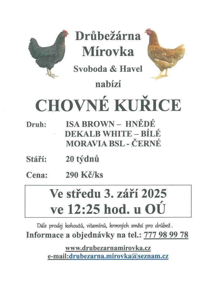 středa 3. září ve 12:25 u obecního úřadu