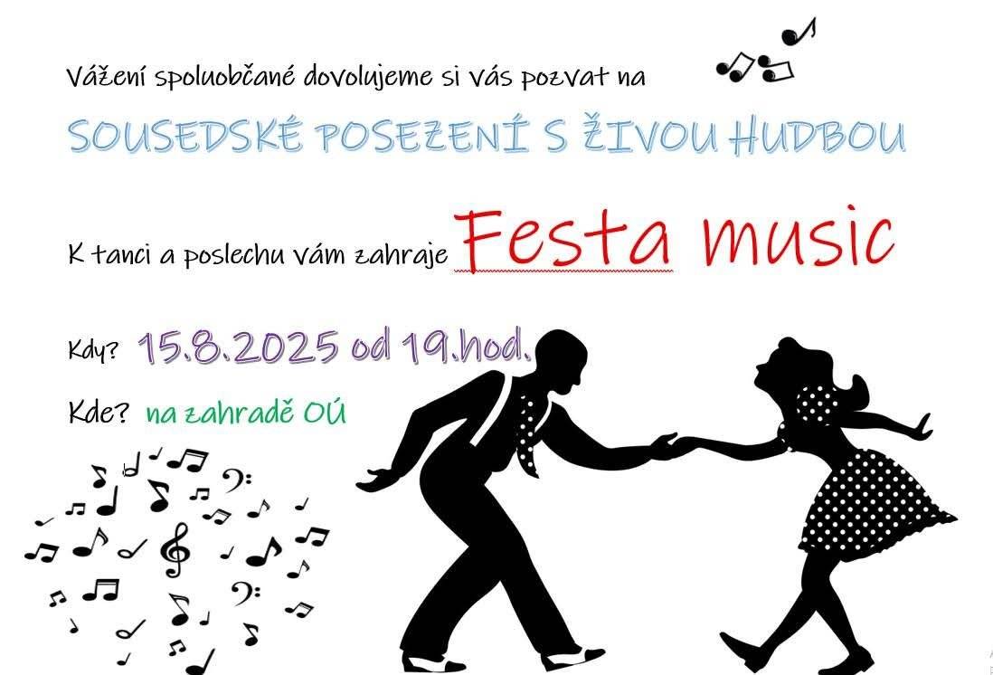 Přijměte pozvání na srpnové posezení s živou hudbou, a to v pátek 15.8.2025 od 19:00 hod. u obecního úřadu v Újezdě.