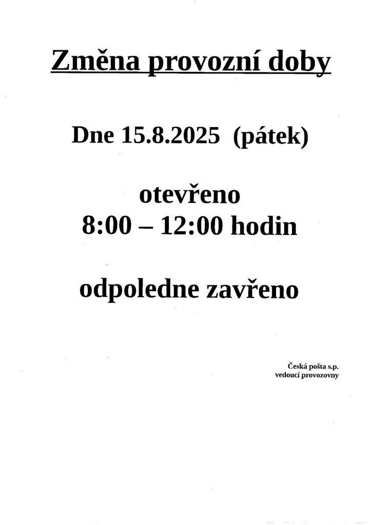 Změna provozní doby pošty