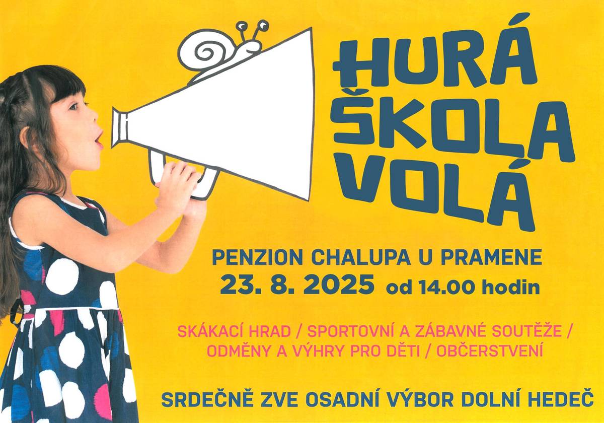 Penzion Chalupa u pramene a Osadní výbor Dolní Hedeč Vás zvou na Sportovní odpoledne pro děti. Skákací hrad, sportovní a zábavné soutěže, odměny a výhry pro děti, občerstvení. Sobota 23.srpna 2025 od 14:00 hodi